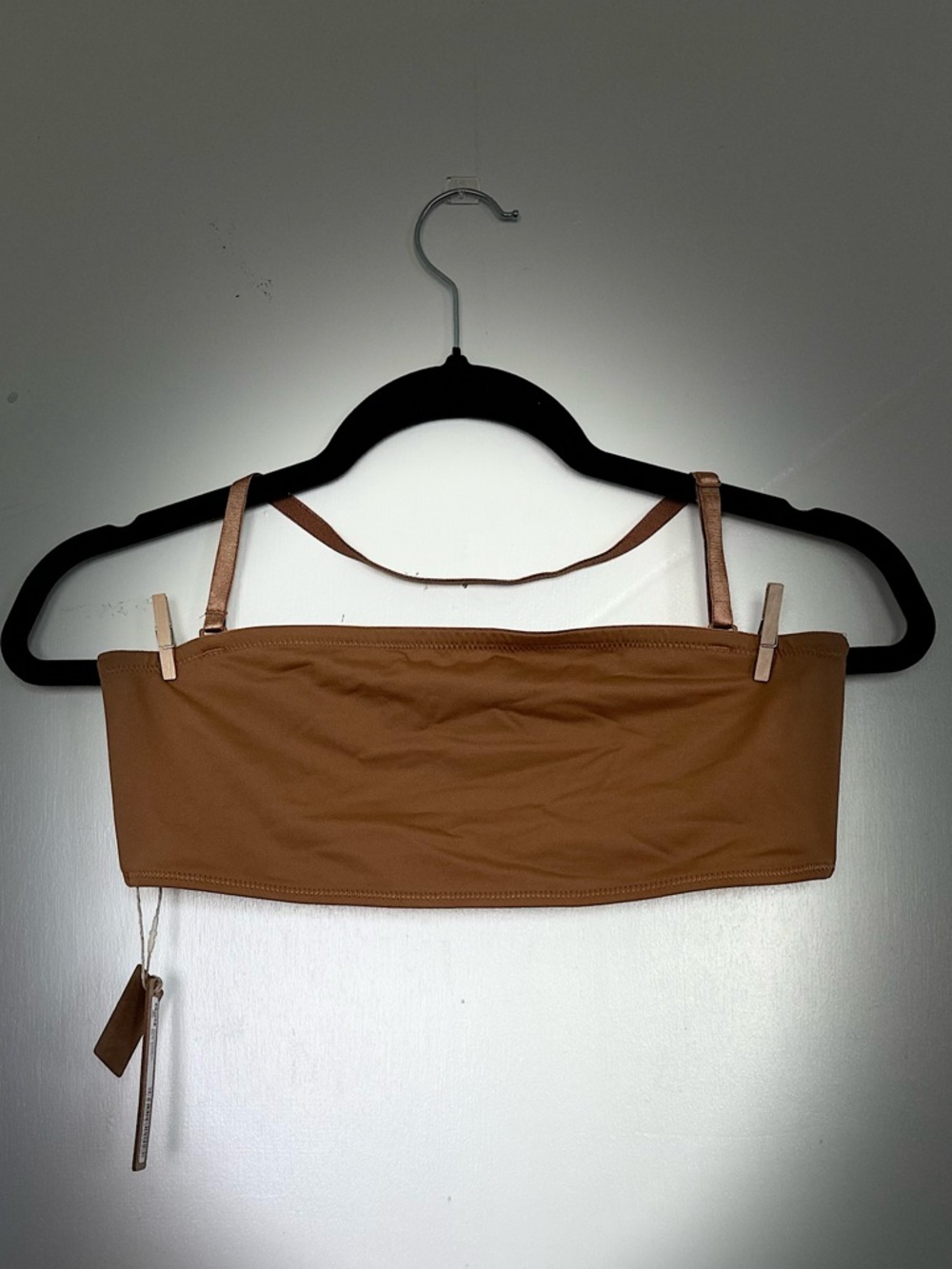 Skims Swim Strapless Bandeau Bikini Top with removable strap in Almond